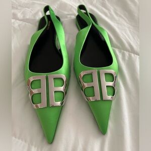 Balenciaga Green BB Slingback Flats